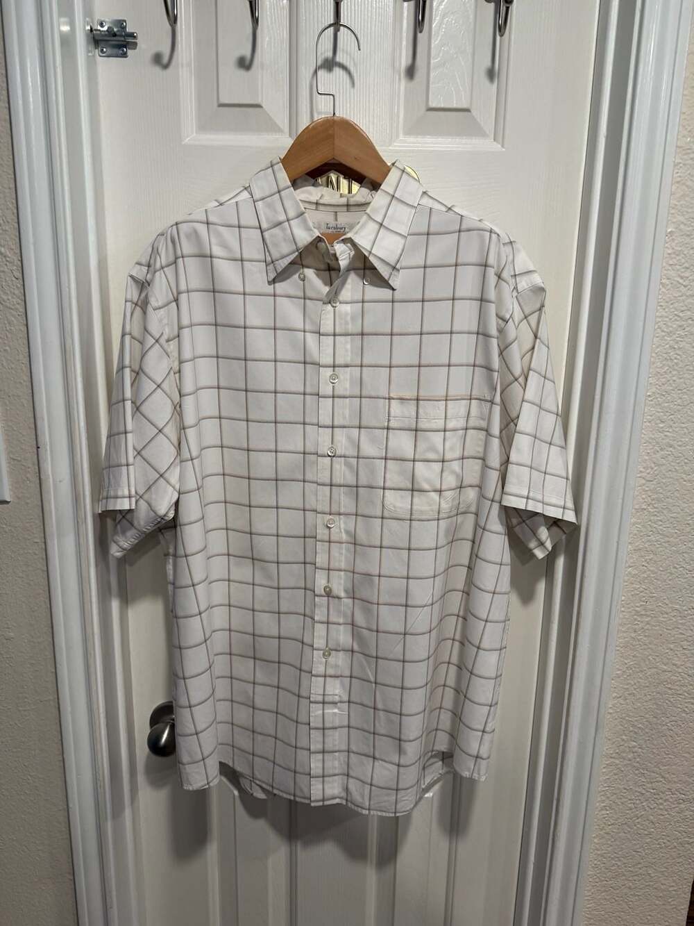 Turnbury Men’s XL Short Sleeve Plaid Button Down 80s Two Ply Fabric Vintage